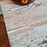 Wooden farmhouse coffee table green base