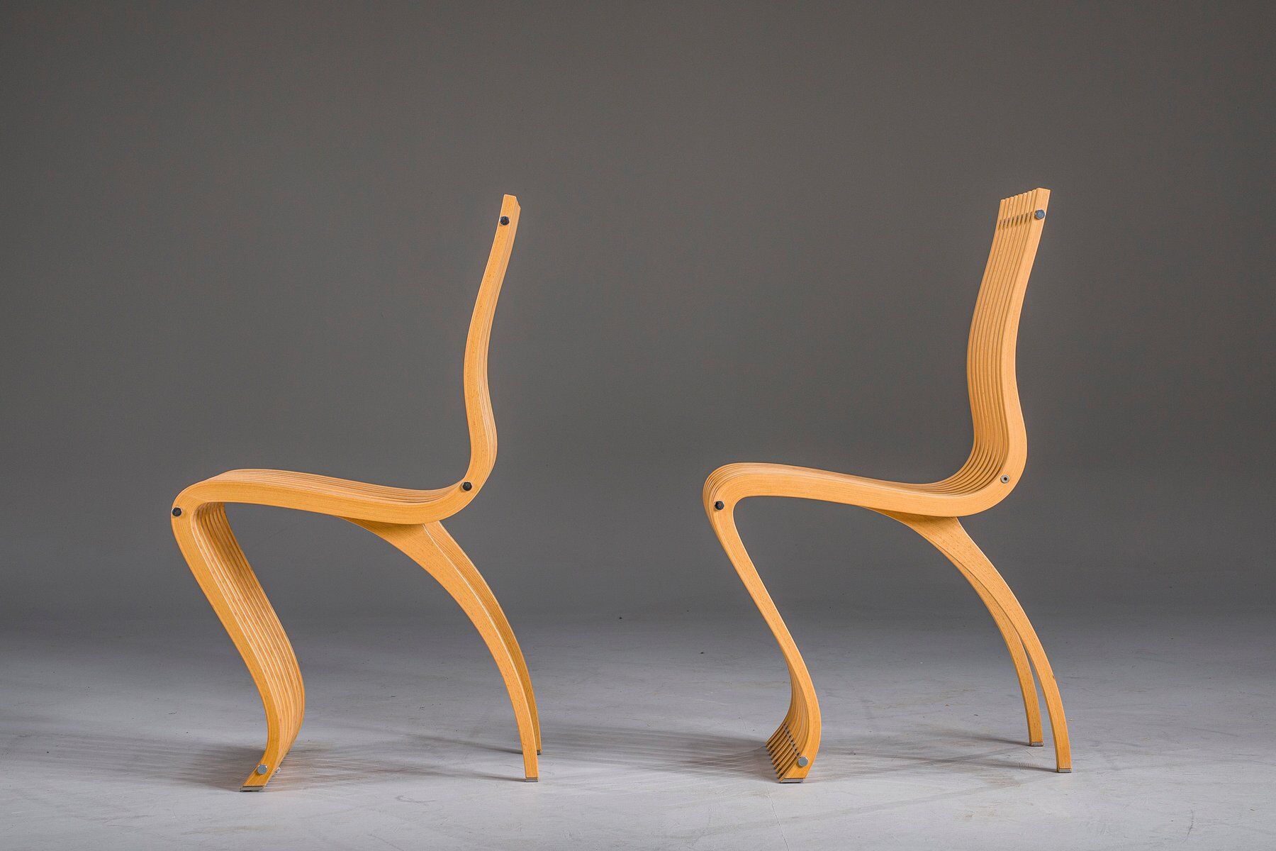 Schizzo chairs in beech and chrome by Ron Arad for Vitra, Germany, 1980s, set of 2