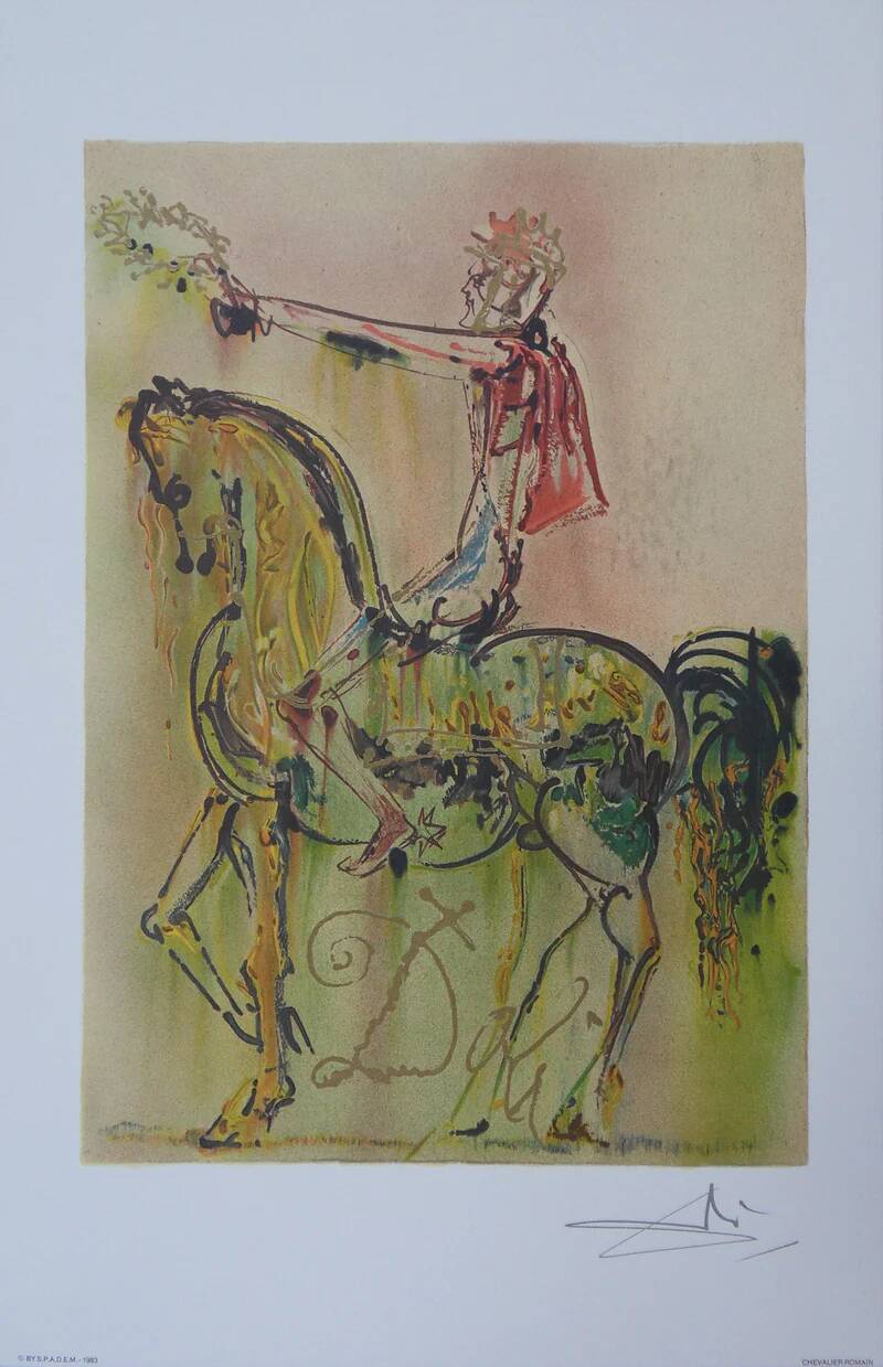 Salvador Dali: Horses, The Roman Knight, signed lithograph