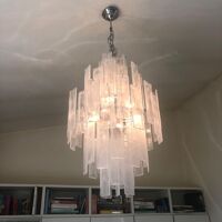 Huge strips “listelli alabastro” murano glass chandelier