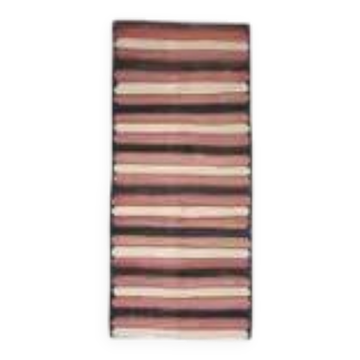 Tapis coureur en laine kilim vintage turc rayé orange beige marron 142x315