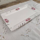 Rectangular dish in german porcelain white openwork bordered silver and old pinks