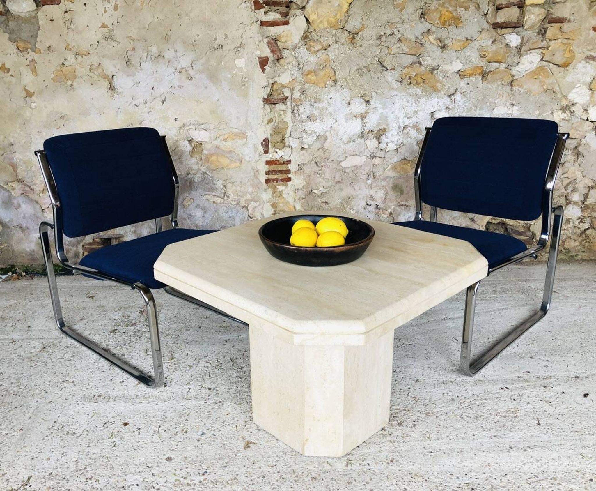 Table basse en travertin octogonale, vintage circa 70/80