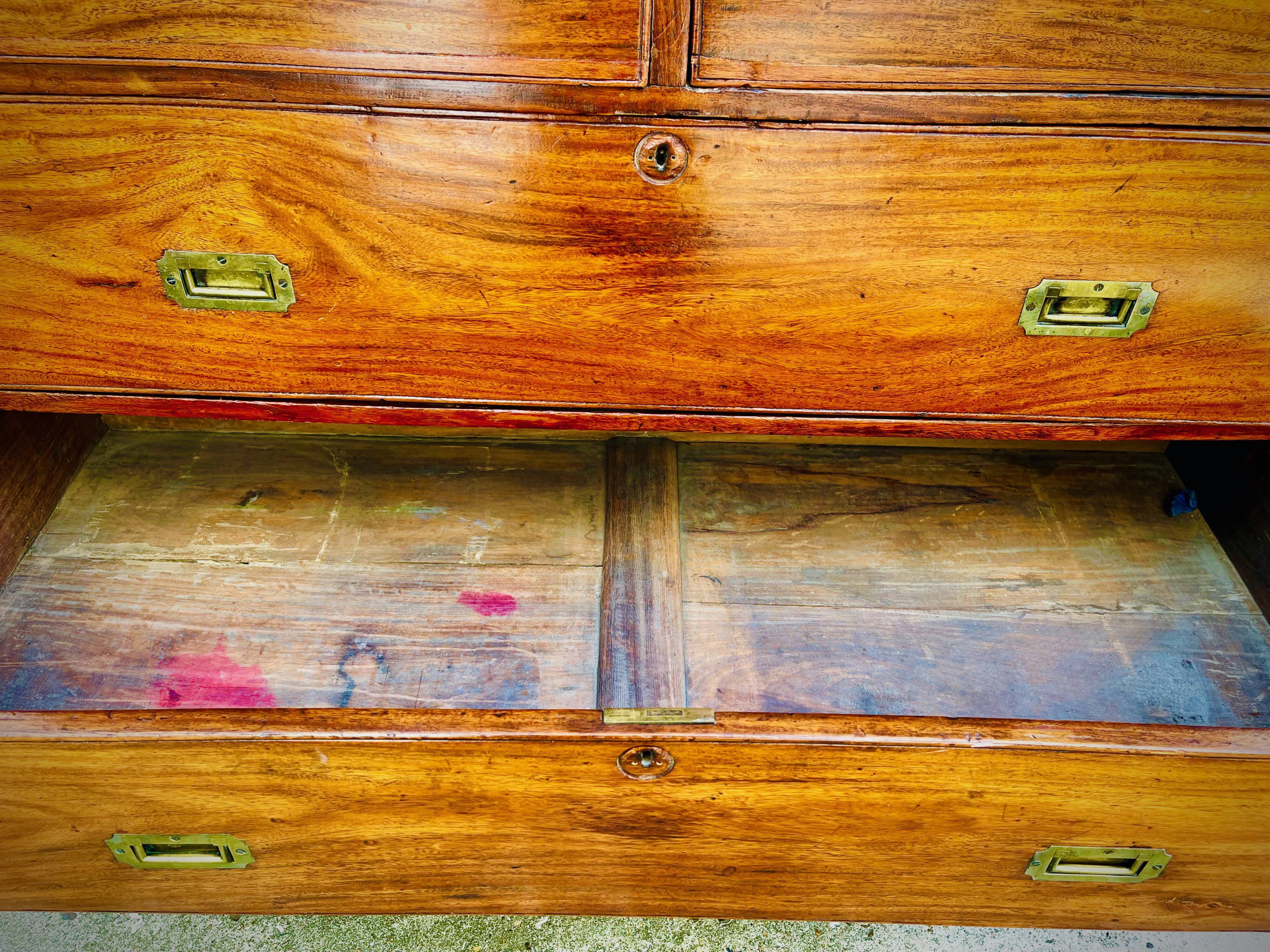 Nineteenth century teak boat chest of drawers in two parts