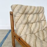 80s armchair with striped fabric and pine structure