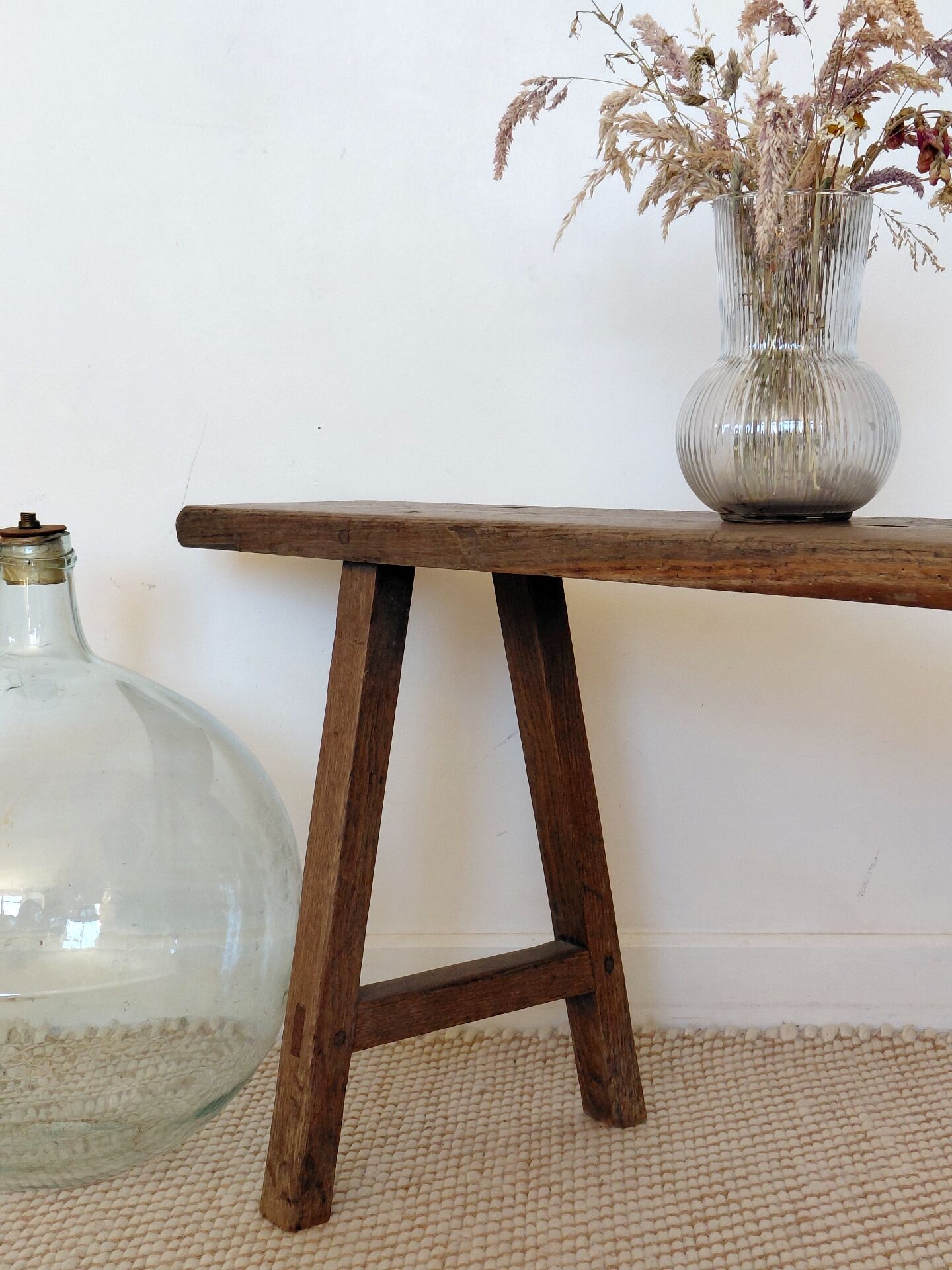 Large raw workshop bench with dowels - wabi-sabi spirit 175 cm