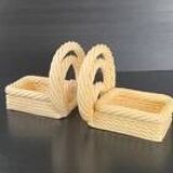 VINTAGE 1960 BOOKENDS WOVEN BASKETS IN 60S RETRO CERAMIC