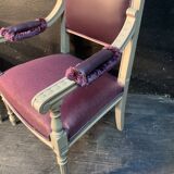 Pair of grey Louis XVI-style armchairs with inverted tapestry.