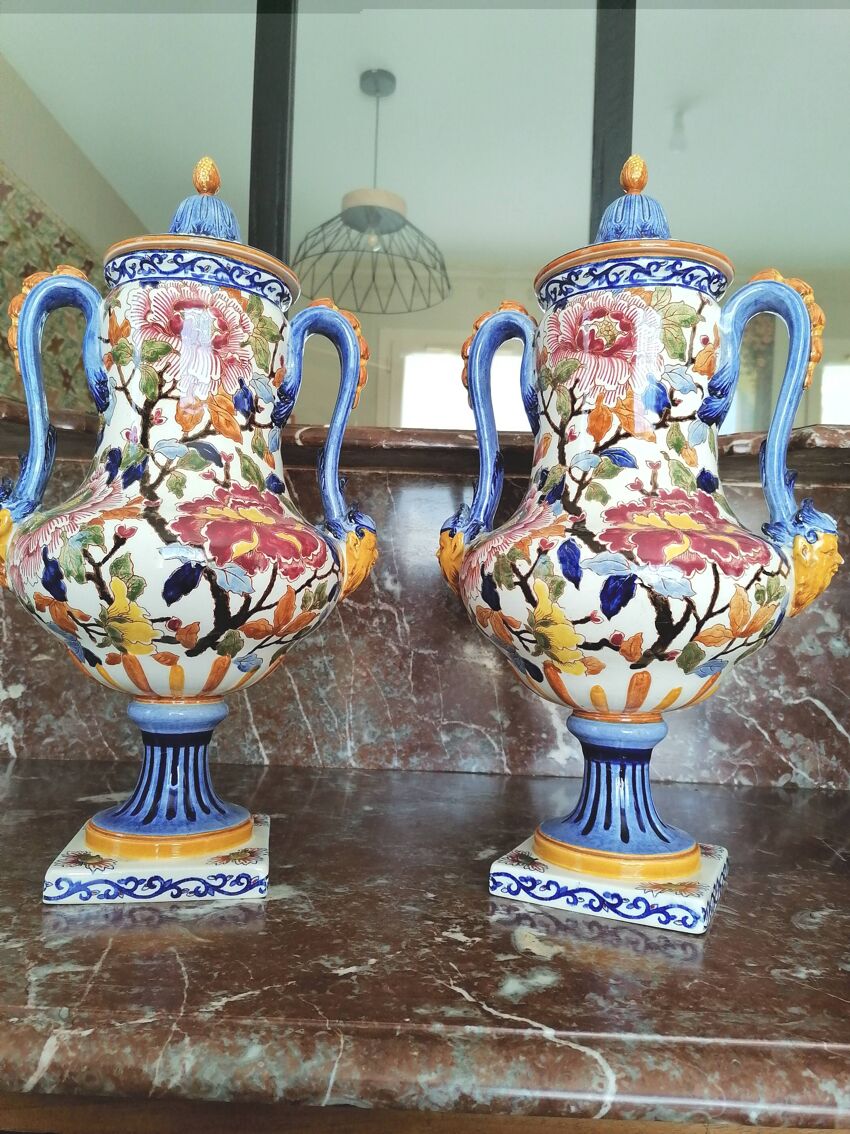 Vases faïence de gien, décor pivoine | Selency