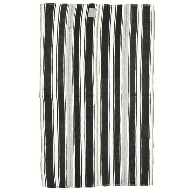 1970s Vintage Turkish Oushak Handmade  White Black Runner Rug  182x296