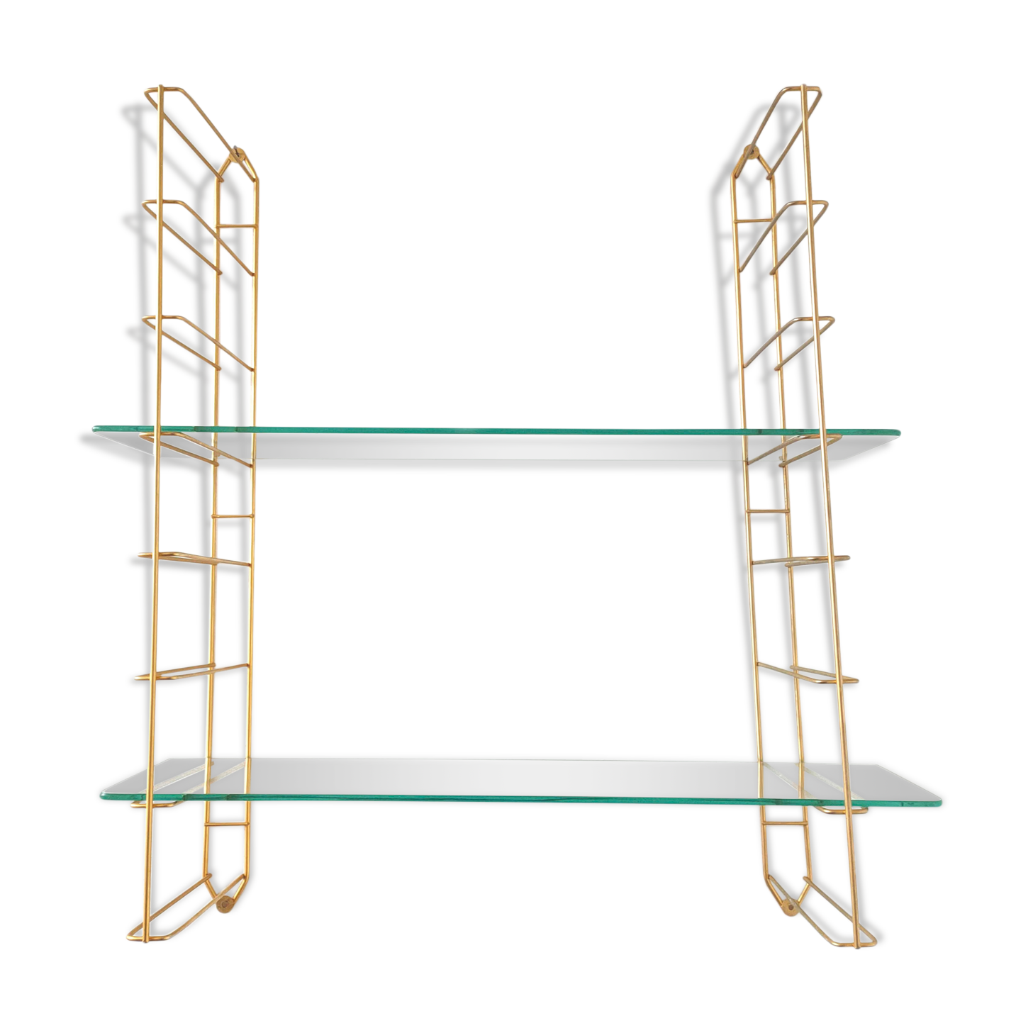Etagère murale dorée et verre