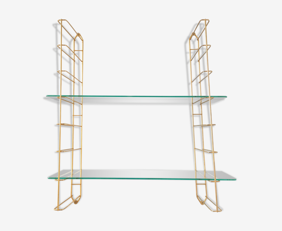 Etagère murale dorée et verre
