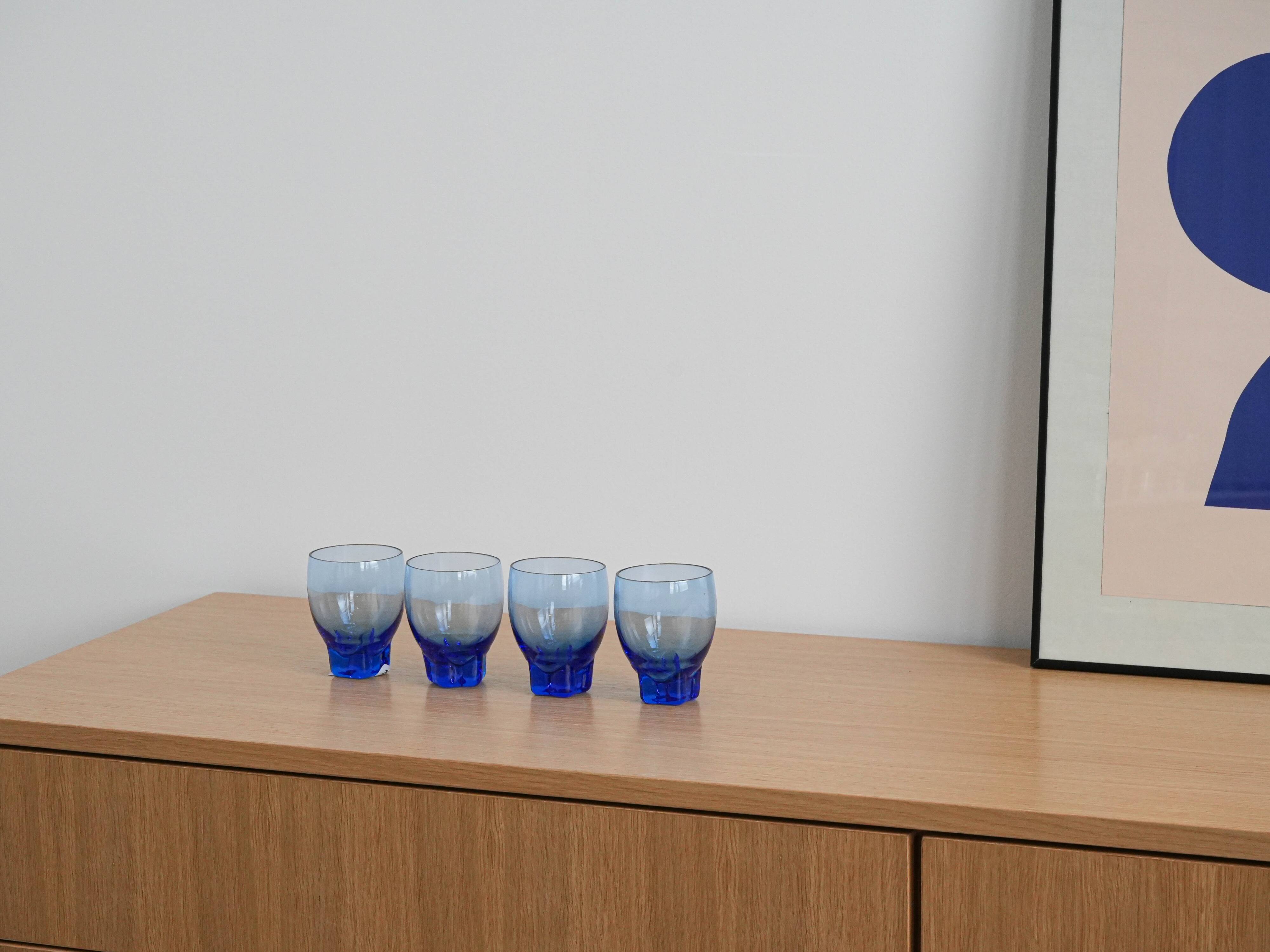 Set of cobalt glasses, Danish design, 1970s, manufactured in Denmark