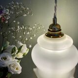 Vintage globe pendant lamp in white opaline