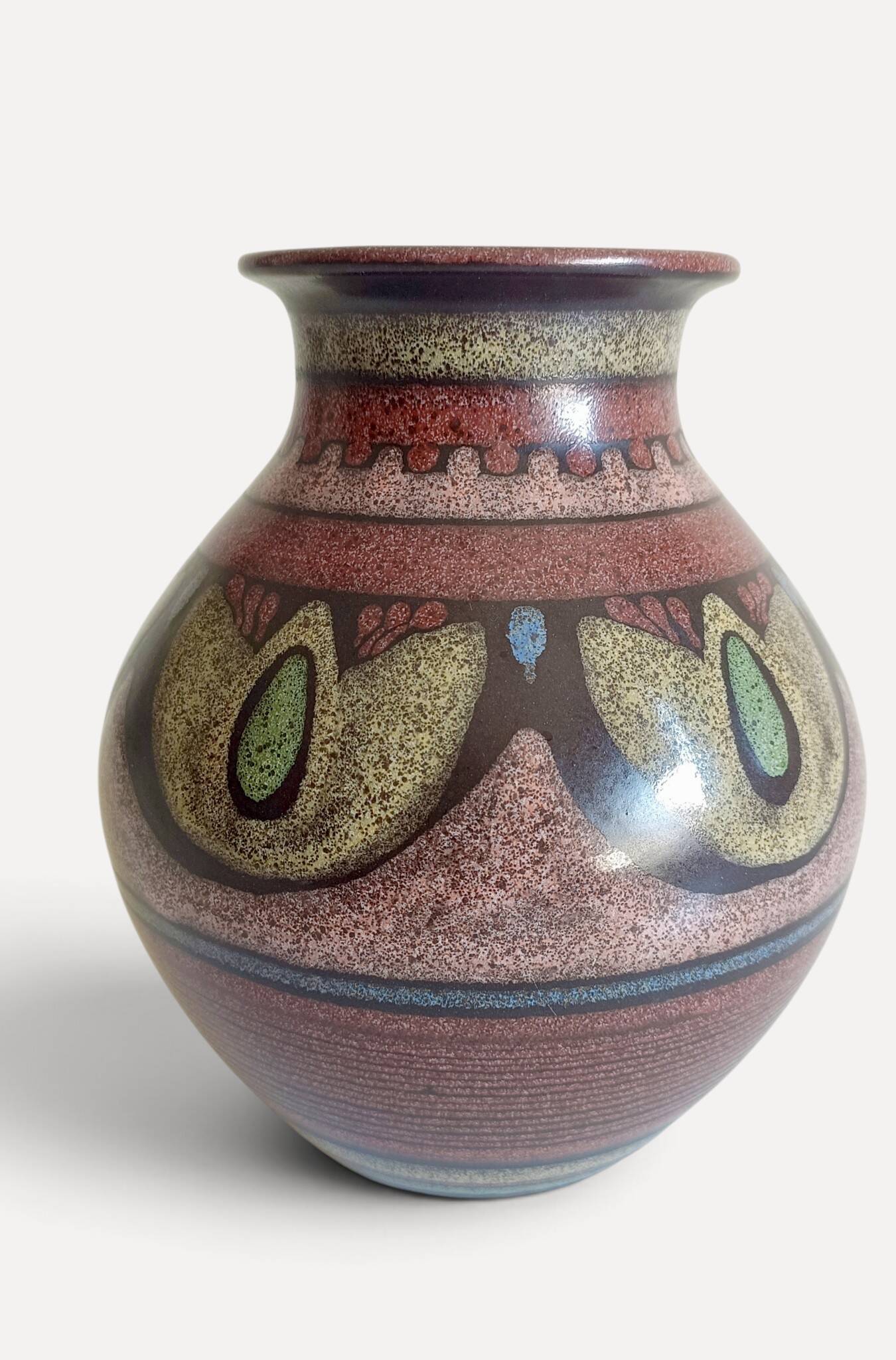 1970s Spanish Hand-Painted Studio Pottery Vase with Mediterranean Motifs