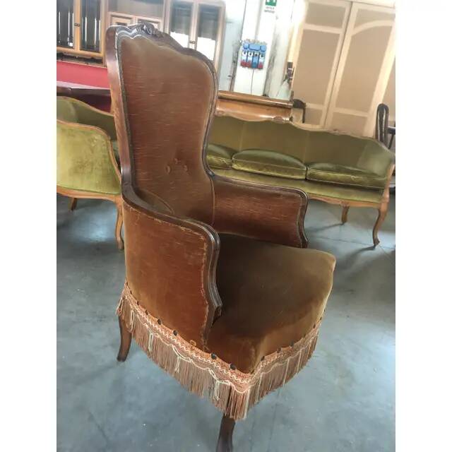 Late 20th-Century Dralon Velvet Upholstered Walnut Armchair