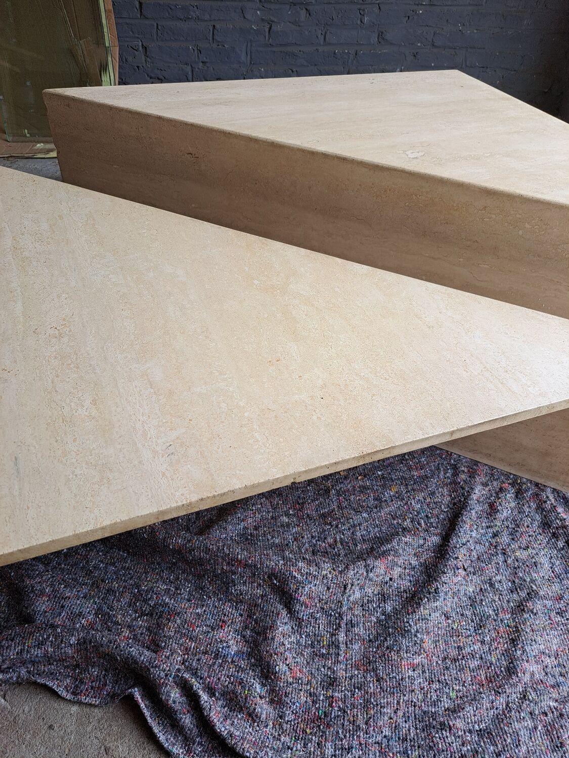 Travertine coffee table.