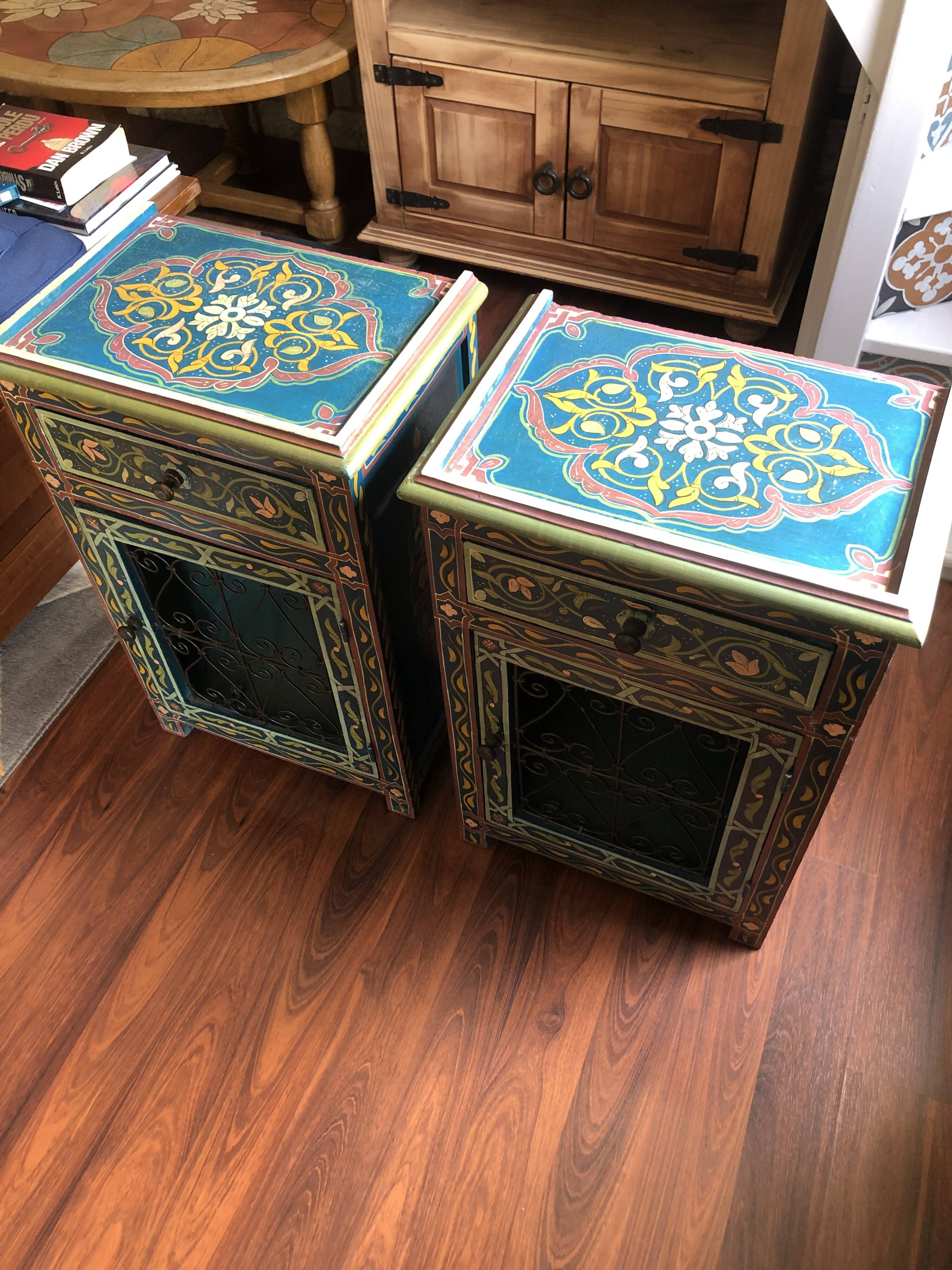 Set of 2 vintage Moroccan handcrafted bedside tables.