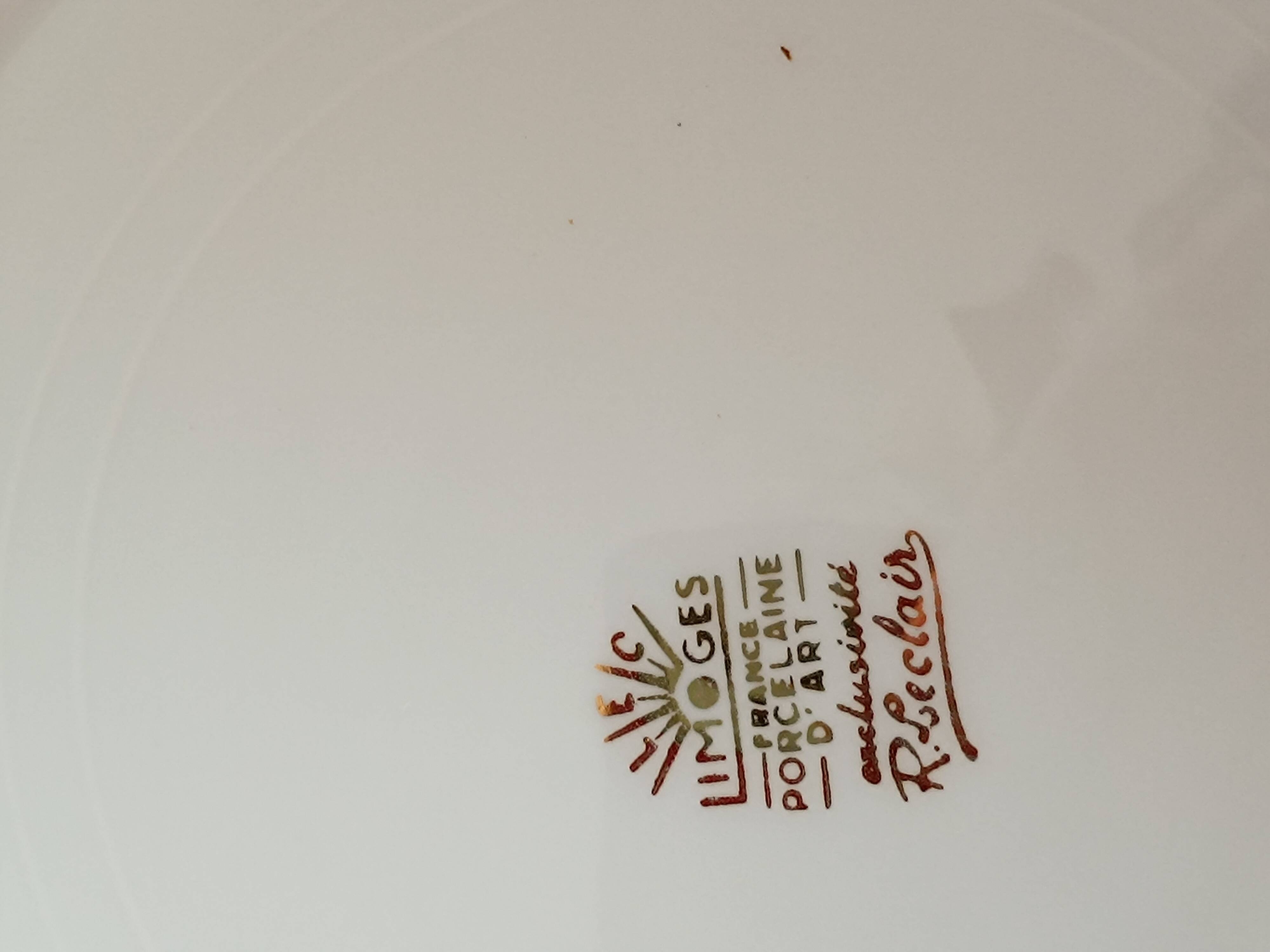 3 Lots of flat plates, art porcelain. Limoges. R. Leclair exclusive. White, gold rimmed