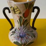 Handmade art enamel vase with original label. Signed Tess.