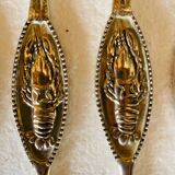 Set of 6 lobster forks and tongs, silver plated metal by Silea, circa 70