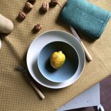 Old damask tablecloth in linen and checkered silk tinted saffron yellow