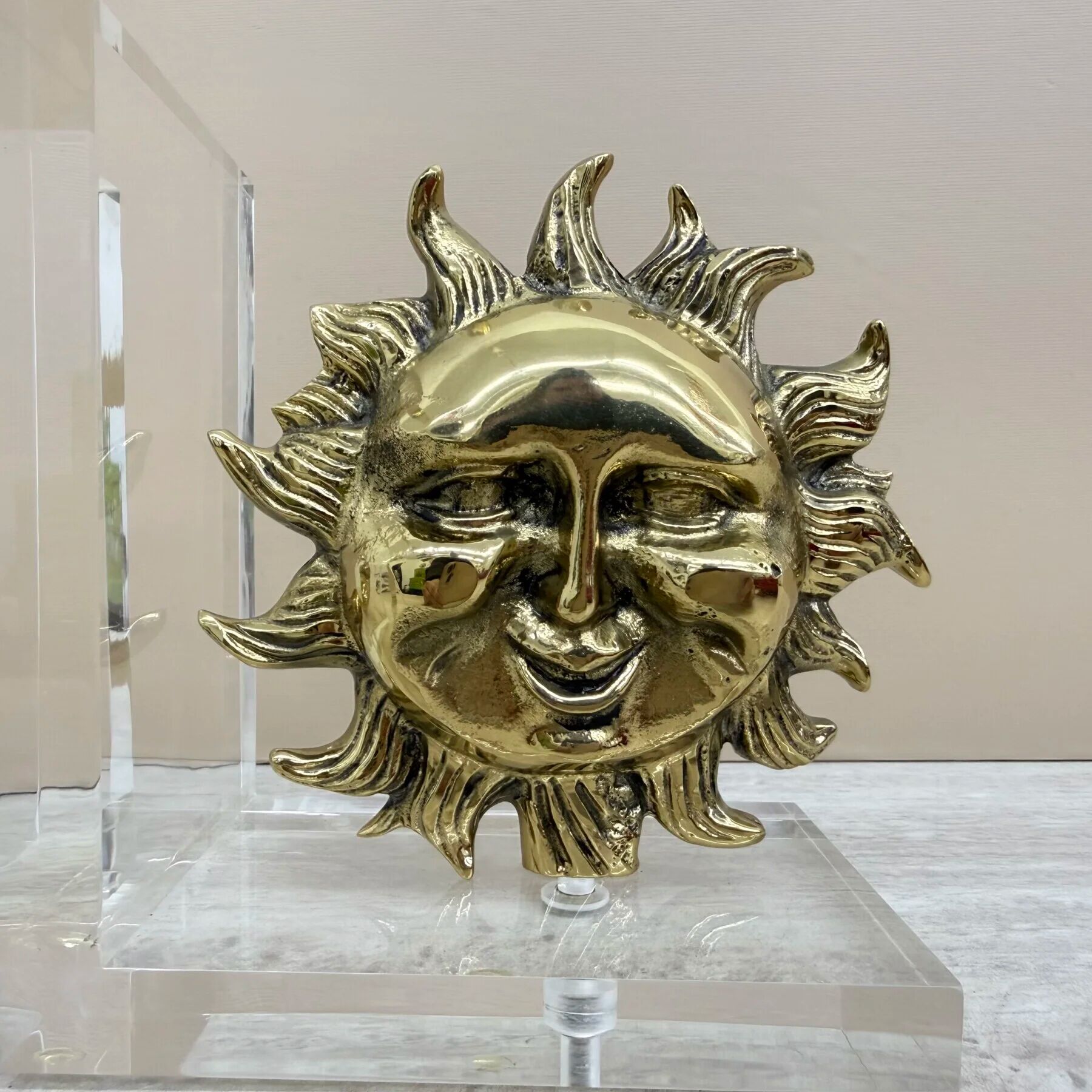 Vintage bookends sun and moon lucite and brass, 1970s