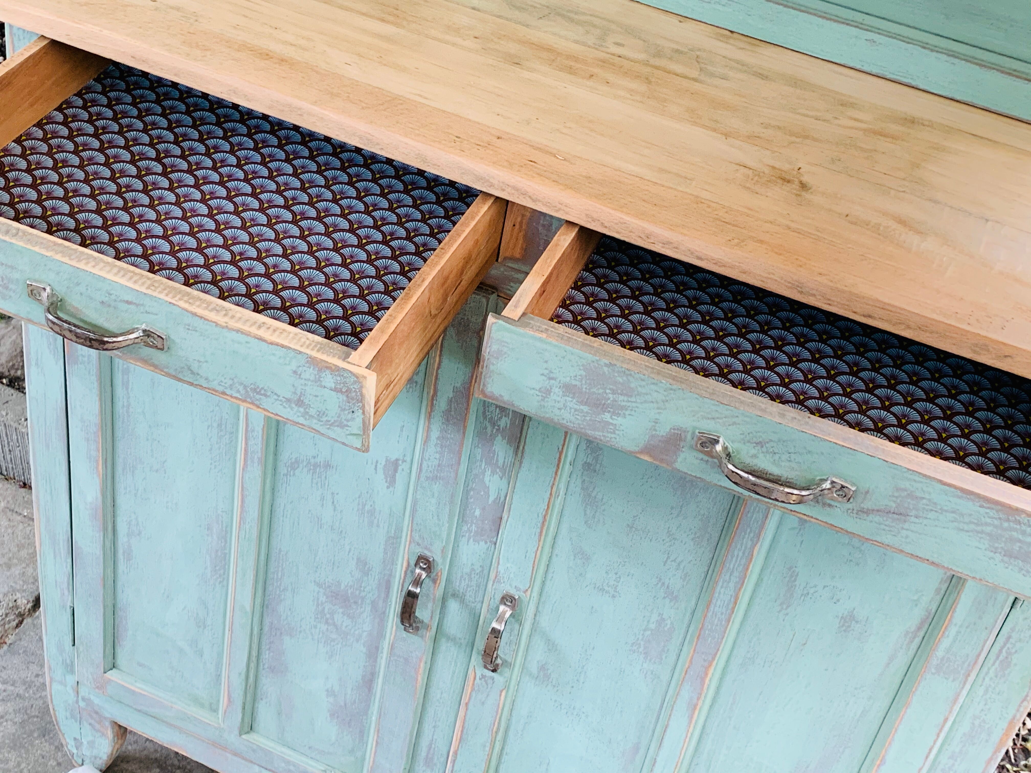 Parisian buffet patine celadon green and bluish grey