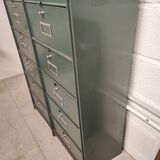 10-compartment metal locker with hinged door from the 50s