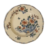 Grand Plat Creux Faïence Gien XIX Modèle COQ ET PIVOINE export Rare