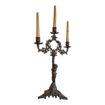 Ancien chandelier en bronze avec putto, XIXe s.