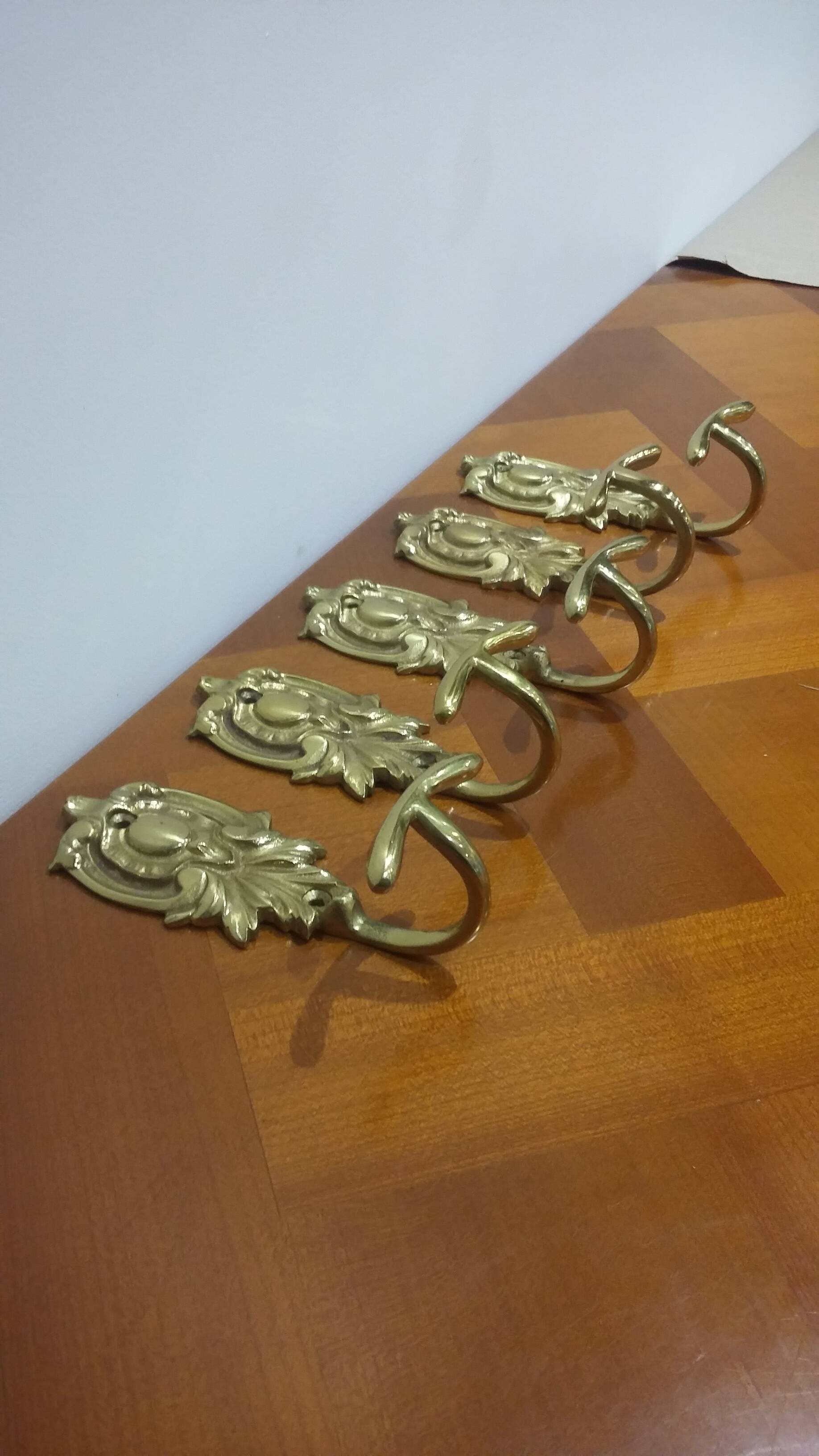 Set of 5 Brass Hooks