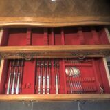 Solid wood silver cabinet with 5 drawers for 173 place settings, silver-plated metal, Solid silver