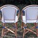 Set de 4 chaises bistrot terrasse parisienne en rotin blanche et bleu