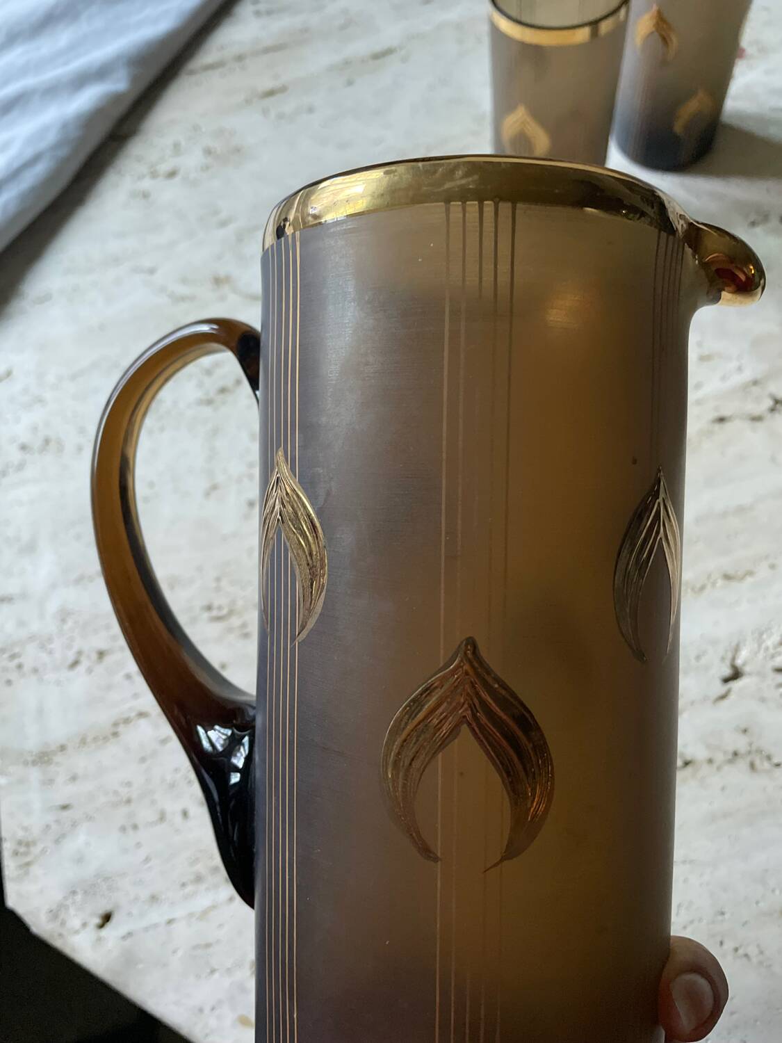 1930s brown and gold orangeade set