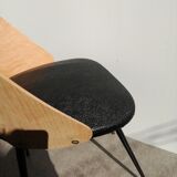 Pair of wooden tonneau chairs and vintage skai 1960