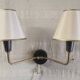Double light wall sconces in gilded brass and gun barrel - 1950s/60s