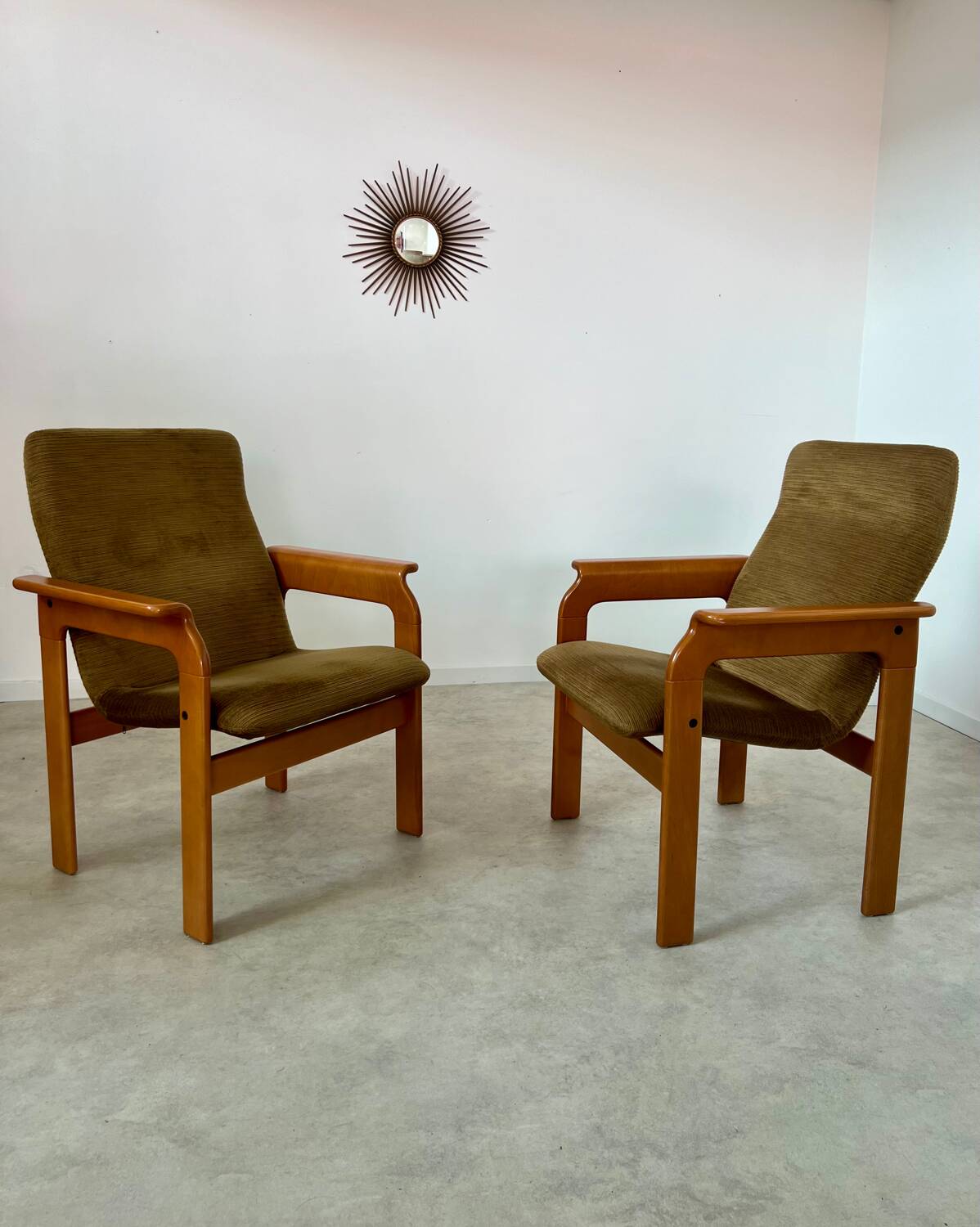 Set of 2 bridge armchairs from the 70s design Bruno Rey vintage solid beech