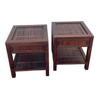 2 Wood and bamboo bedside tables