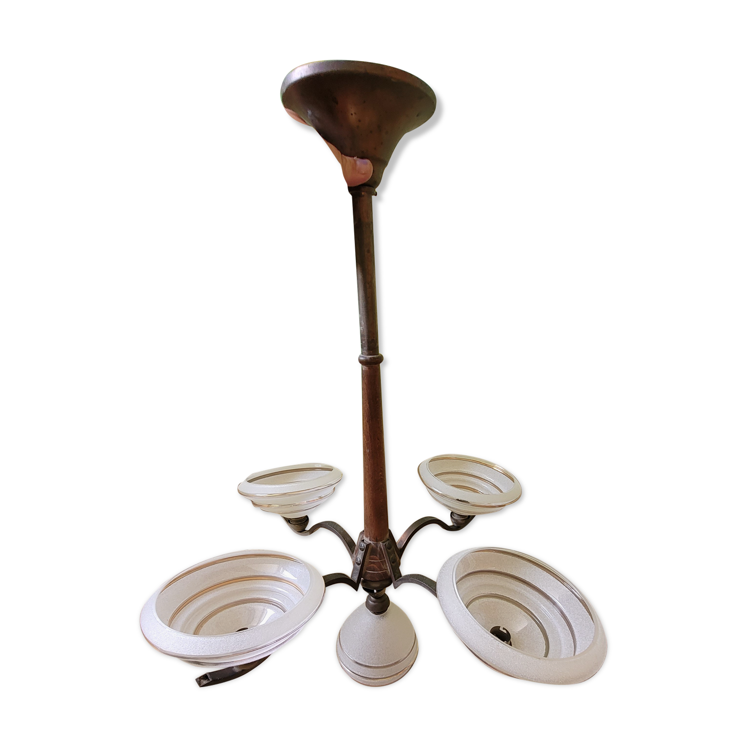 Lustre années 40 4 branches 5 globes en opaline