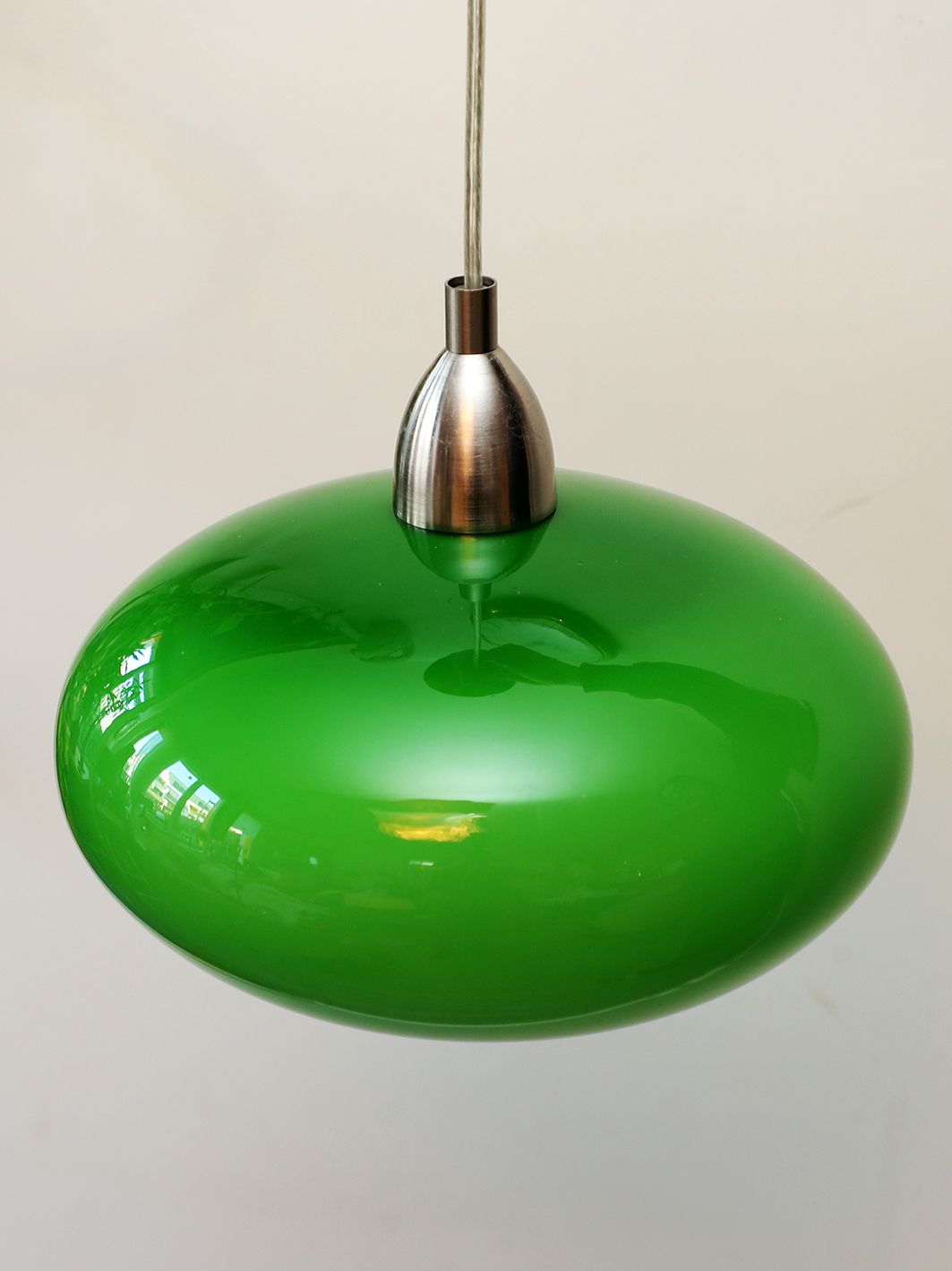 Green opaline hanging and vintage brushed metal year 60/70. Good condition.