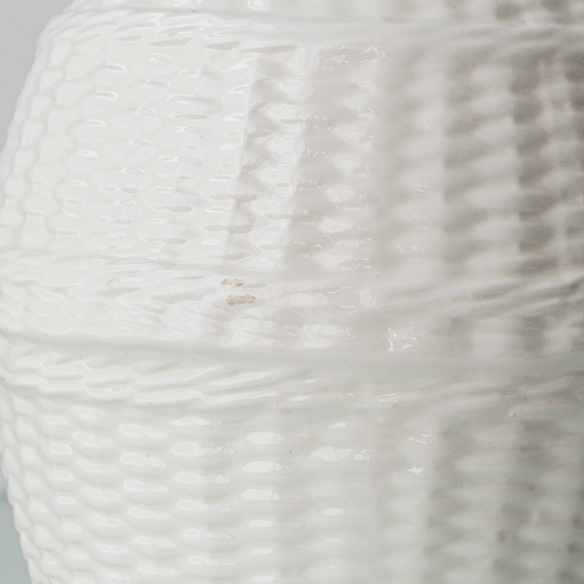 Pair of white ceramic table lamps with faux wicker texture, Spanish coastal design, 1970s