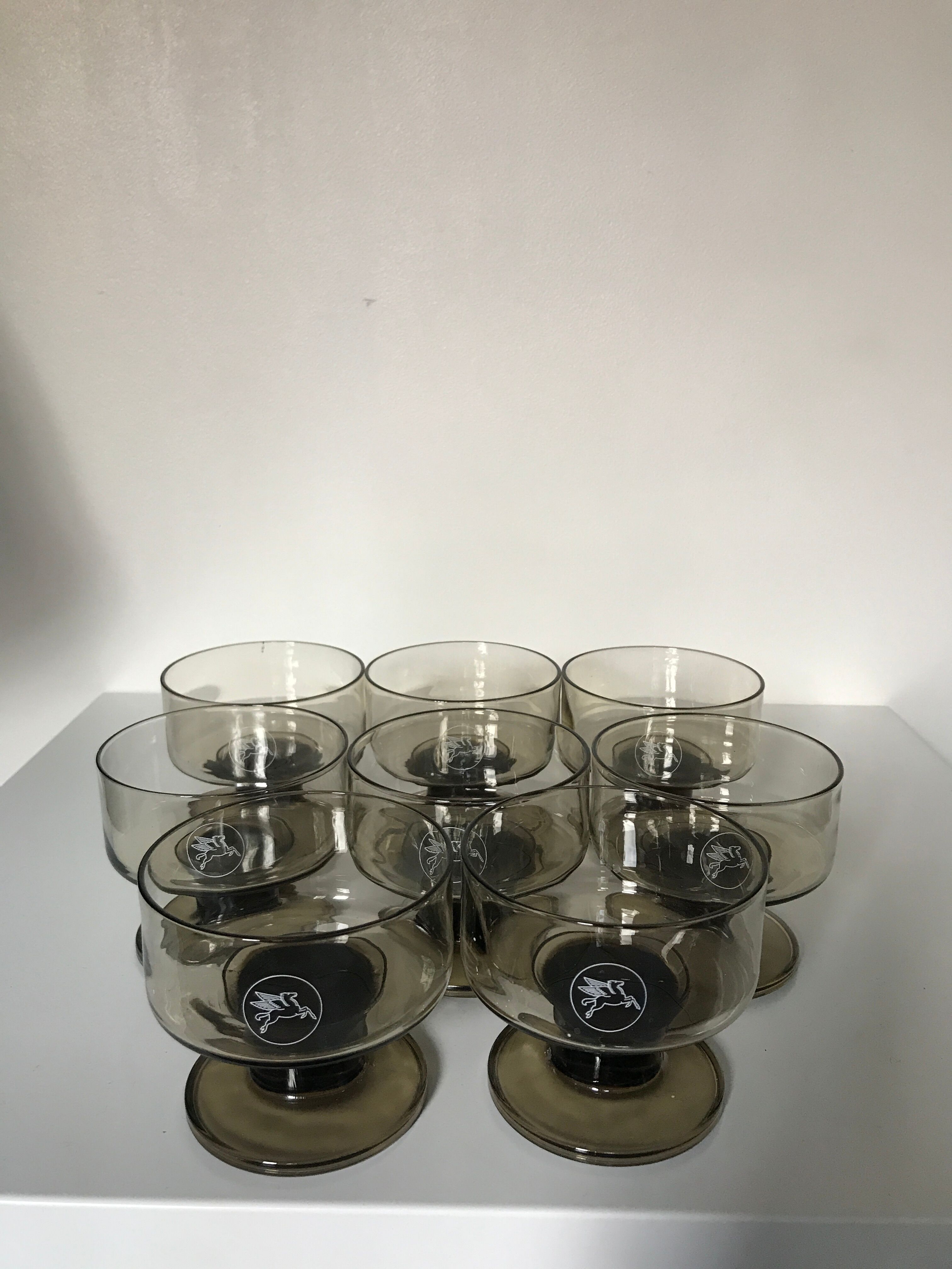 Lot of 8 Mobil cups in smoked glass