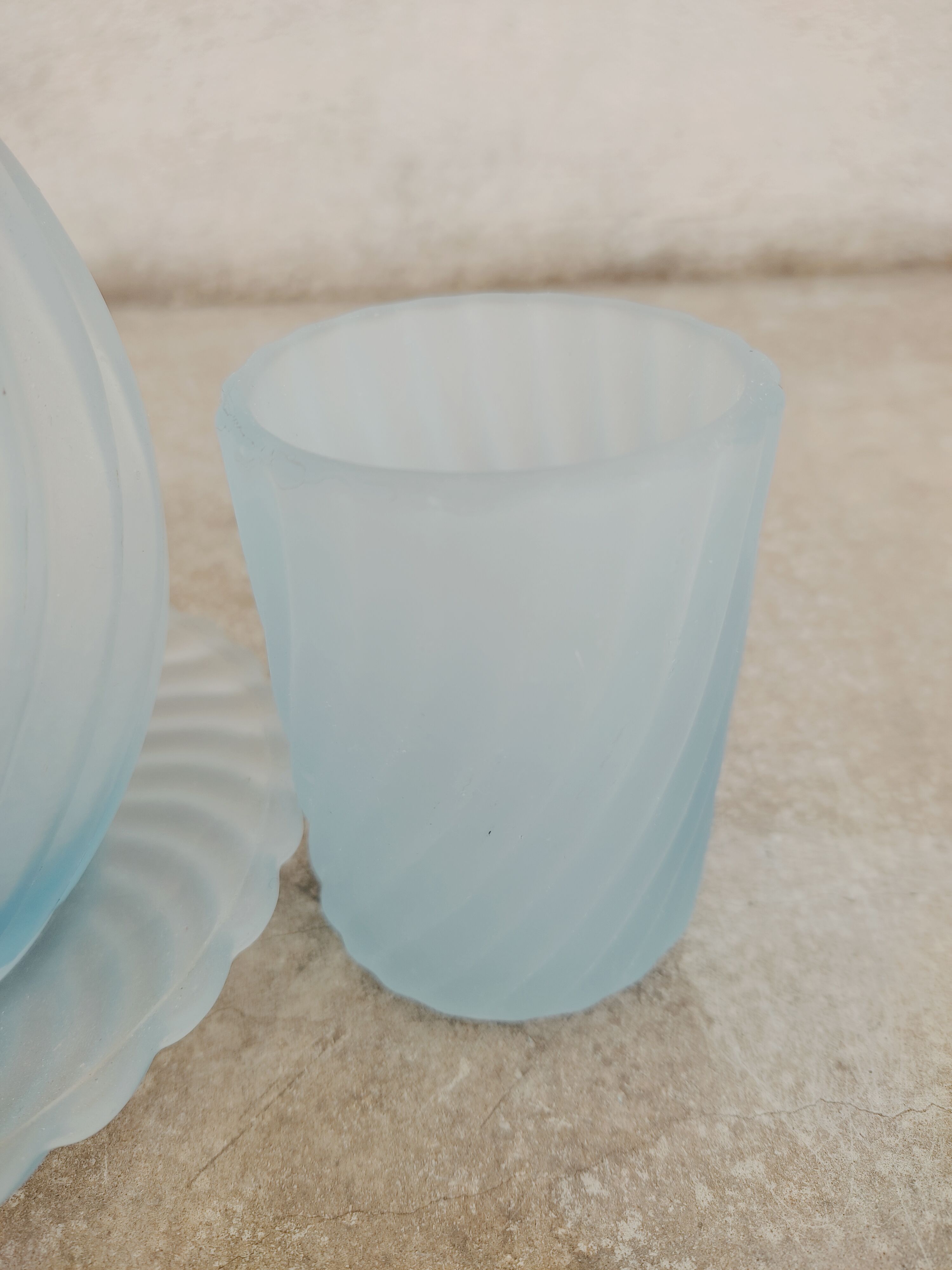 Frosted glass decanter and cup