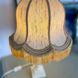Vintage alabaster lamp base with fringed pagoda shade