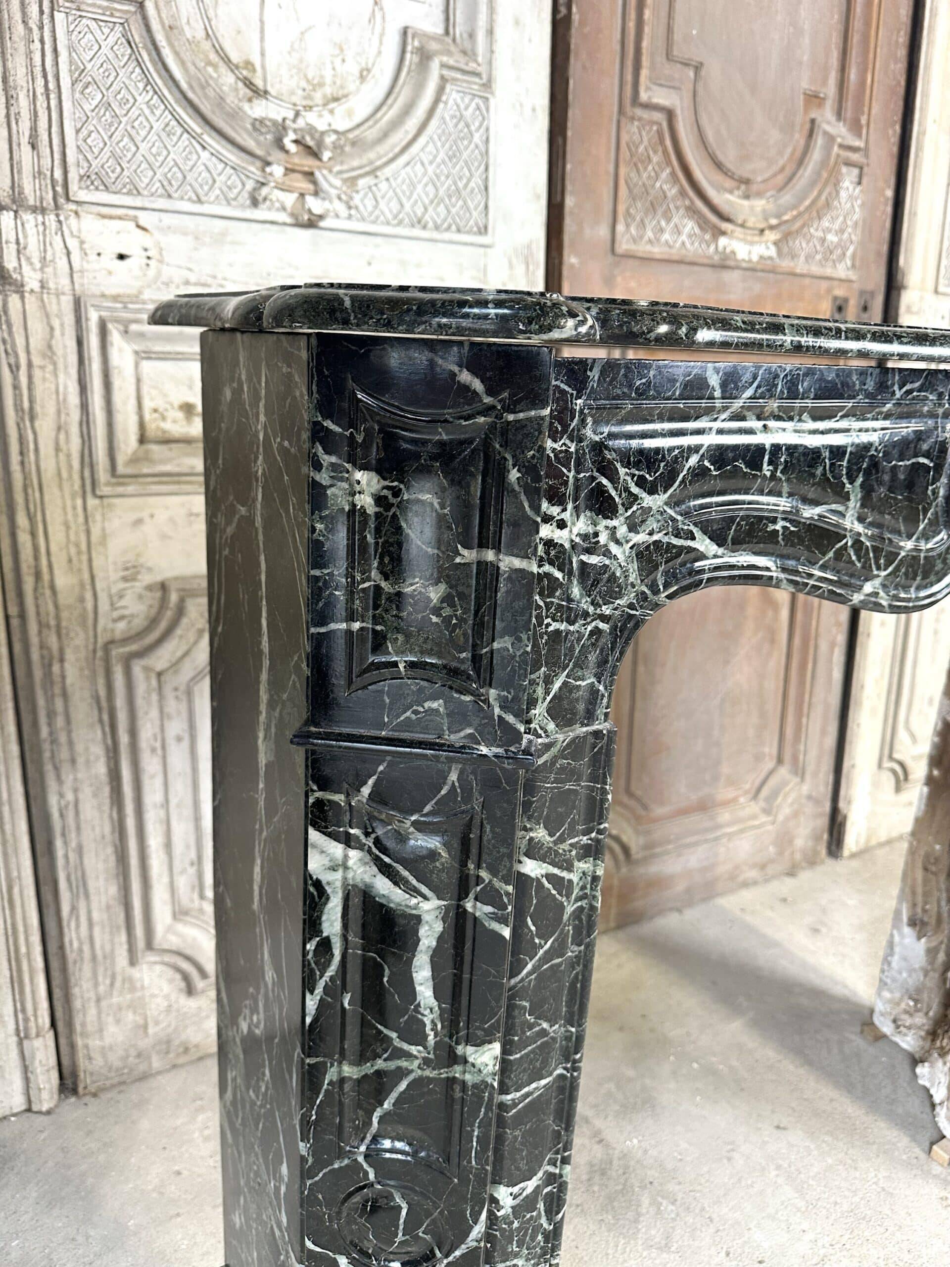 Louis XV style fireplace in green marble, 1900s