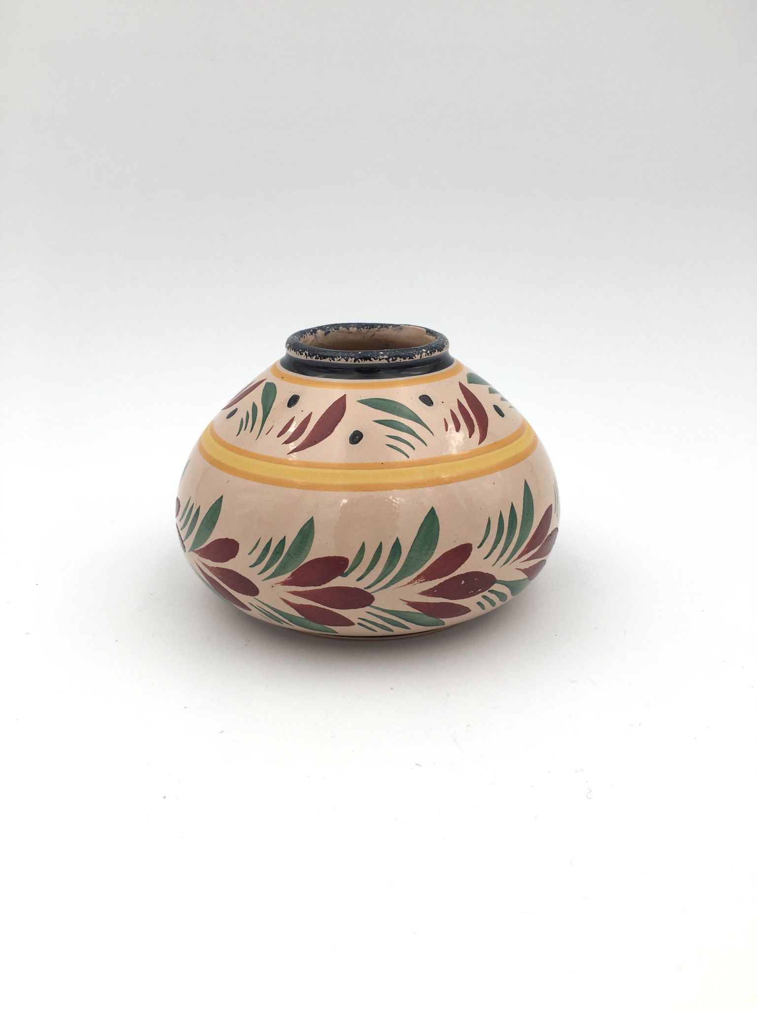 Vase ceramic ball, hand-painted, signed Henriot Quimper France 20th century