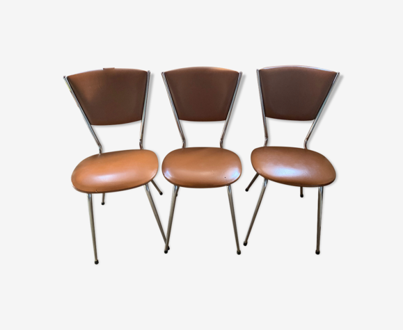 3 chaises vintage années 60 en skaï et chrome | Selency