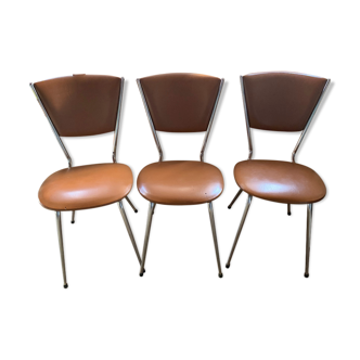 3 vintage chairs 60s in skaï and chrome