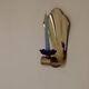 Pair Of Vintage Brass Sconces With Blue Flower Shape Bobeche (Drip Tray)